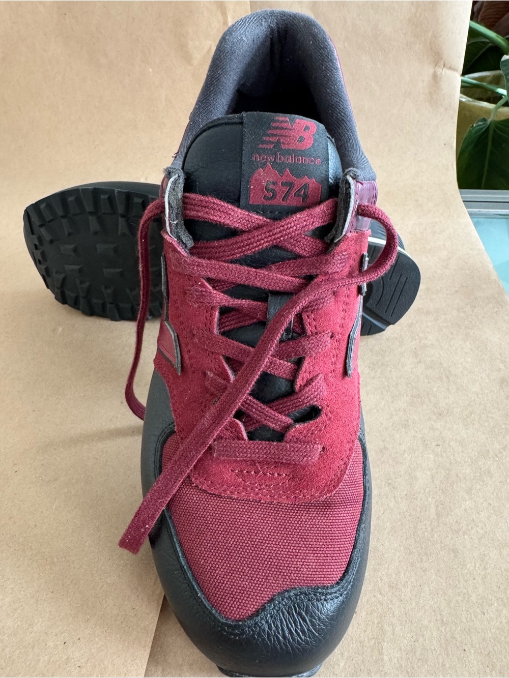 New Balance Burgundy and Black 574 Lace-Up Sneaker